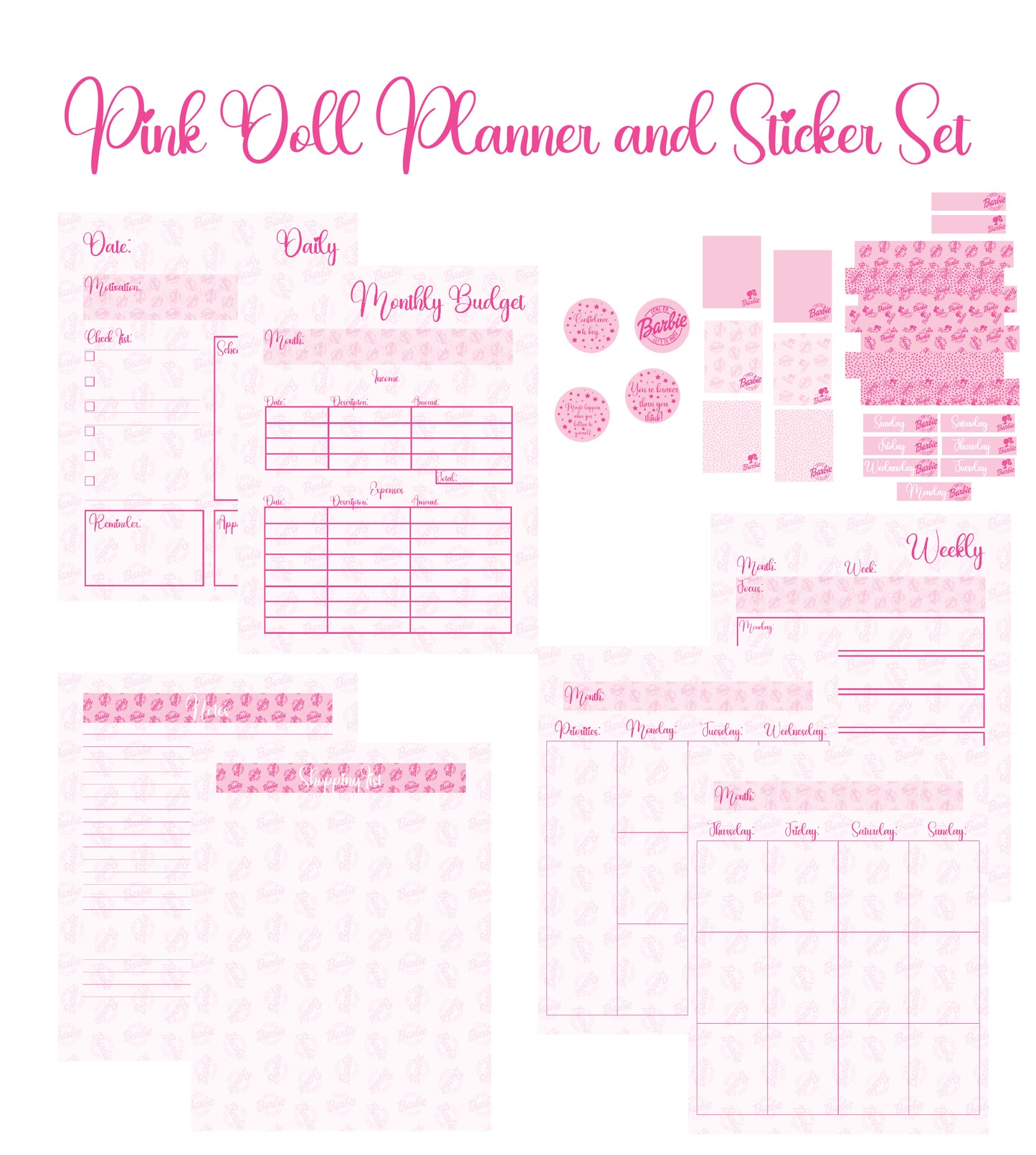 Pink Girl Party Digital Planner Set