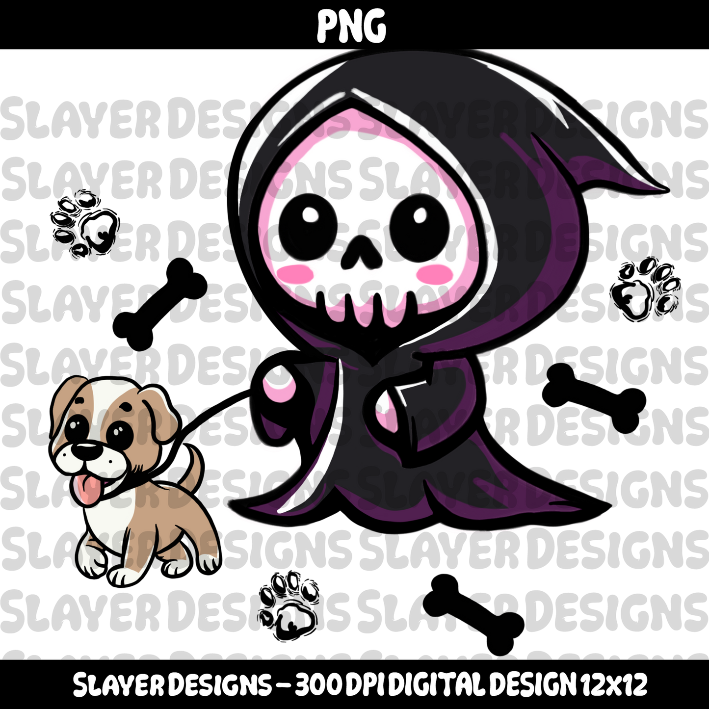 SLAYER-2024 - Dog walking Grimm Reaper  - PNG